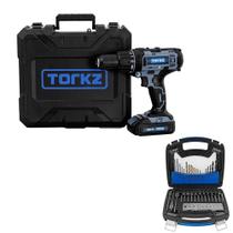 Furadeira Parafusadeira Profissional TRB0012 20 Volts e Jogo de Bits e Brocas Torkz TRK0007, 128 Peças