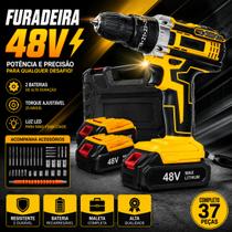 Furadeira Parafusadeira Sem Fio Com 2 Baterias 48V Led 110v 220v Kit Completo Maleta Soquetes Brocas e Eixo Flexível Furadeira Parafusadeira Sem Fio Com 2 Baterias 48V Led 110v 220v Kit Completo Maleta Soquetes Brocas e Eixo Flexível
