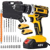 Furadeira Parafusadeira Sem Fio Eixo Flexível Com 2 Baterias Kit Completo Soquetes Brocas 48V Bivolt Furadeira Parafusadeira Sem Fio Eixo Flexível Com 2 Baterias Kit Completo Soquetes Brocas 48V Bivolt