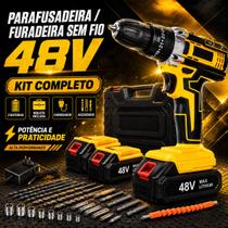 Furadeira Parafusadeira Sem Fio Eixo Flexível Com 2 Baterias Kit Completo Soquetes Brocas 48V Bivolt Furadeira Parafusadeira Sem Fio Eixo Flexível Com 2 Baterias Kit Completo Soquetes Brocas 48V Bivolt