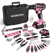 Furadeira sem fio e conjunto de ferramentas domésticas WORKPRO 20V rosa