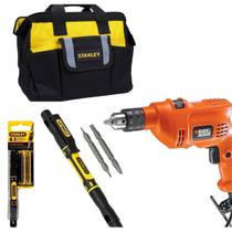 Furadeira tm500 + jogo de chave de fenda stanley + bolsa de ferramentas stanley - BLACK DECKER