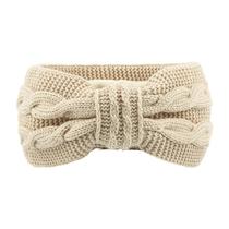 Furry Fleece Forrado Banda de Cabelo Nóso Inverno Bowknot Turban Elastic Headwrap Fashion Soft Wide Head Wrap - Bege