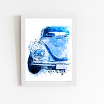 Fusca Arte Aquarela Azul Carro Quadro Moldura Branca 60x40cm Fusca Arte Aquarela Azul Carro Quadro Moldura Branca 60x40cm