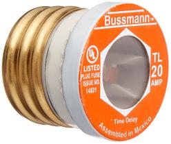 Fuse Bussmann BP/TL-20 20A Time Delay TL Plug 125V, pacote com 3