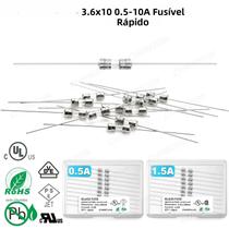 Fusível De Vidro De Ação Rápida 10pcs 3.6x10mm Com Fio De Conexão 0.5A-12.5A 125V 250V