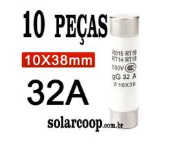 Fusível Fotovoltaico Dc Cerâmico 32a 500v 10x38mm (10 Peças) - SOLARCOOP