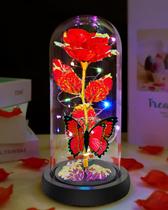Fvawe Light Up Crystal Rose com borboleta em cúpula de vidro