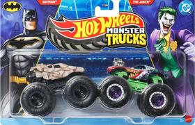 FYJ64 HOT WHEELS MONSTER TRUCKS COM 02 CARROS BATMAN e THE JOKER JLV71 MATTEL