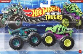 Fyj64 hot wheels monster trucks com 02 carros mega wrex/skelesaurus jlv73 mattel