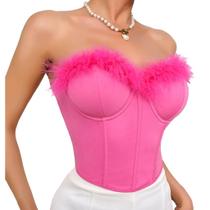 G0331-Blusa Festa Luxo Cropped Plumas Barbie Delicado Girl Moderno Dia a Dia Passeio Viagem Decotado Decote Coração 5JL3 G0331-Blusa Festa Luxo Cropped Plumas Barbie Delicado Girl Moderno Dia a Dia Passeio Viagem Decotado Decote Coração 5JL3