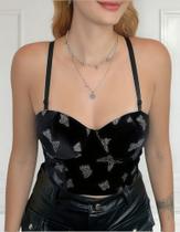 G0501 Blusa Festa Luxo Borboletas Bojo Top Cropped 5jn0404