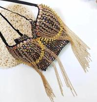 G0612-Blusa Festa Balada Sexy Top Cropped Franja Corrente M219