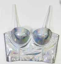 G0619-Blusa Festa Luxo Cropped Holográfico Alças Finas Decote Decotado Coração Balada Show Festival Moda Moderno 5JL311 G0619-Blusa Festa Luxo Cropped Holográfico Alças Finas Decote Decotado Coração Balada Show Festival Moda Moderno 5JL311