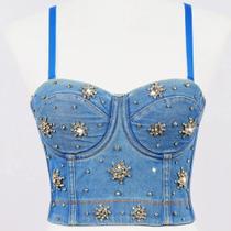 G0803-Blusa Top Cropped Corpete Corselet Festa Luxo Brilho 576s