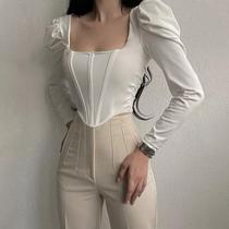 G3101-Blusa Top Cropped Manga Longa Corselet Corpete Princesa 230m