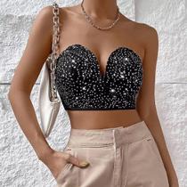 G3504-Blusa Festa Balada Sexy Brilho Corset Top Cropped Luxo M206