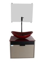 Gabinete Armário Banheiro 40cm Cuba Oval Vermelha