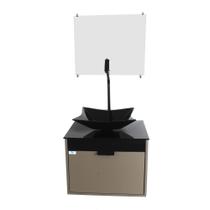 Gabinete Armário Banheiro 40cm Cuba Quadrada Preta com Espelho