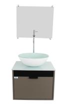 Gabinete Armário Banheiro 40cm Cuba Redonda Branca com Espelho
