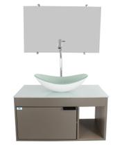 Gabinete Armário Banheiro 60cm Cuba Oval Branca com Espelho