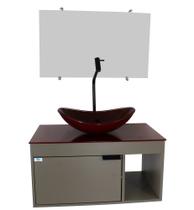 Gabinete Armário Banheiro 60cm Cuba Oval Vermelha