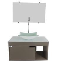 Gabinete Armário Banheiro 60cm Cuba Quadrada Branca com Espelho