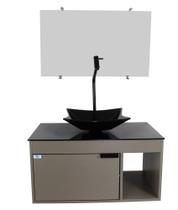 Gabinete Armário Banheiro 60cm Cuba Quadrada Preta com Espelho