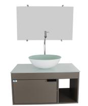 Gabinete Armário Banheiro 60cm Cuba Redonda Branca com Espelho