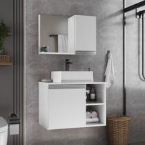 Gabinete armario banheiro virtus 60cm + cuba soprepor + espelheira branco inteiro