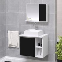 Gabinete armario banheiro virtus 60cm + cuba soprepor + espelheira branco/preto