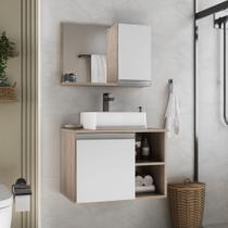 Gabinete armario banheiro virtus 60cm + cuba soprepor + espelheira madeirado/branco