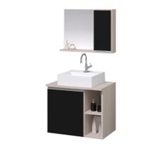 Gabinete armario banheiro virtus 60cm + cuba soprepor + espelheira madeirado/preto
