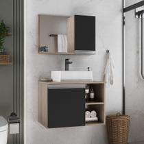 Gabinete armario banheiro virtus 60cm + cuba soprepor + espelheira madeirado/preto