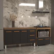 Gabinete Armário Carine 138 cm com Tampo Tampão e Balcão Evelyn Para cooktop 5 Bocas Savana com Preto