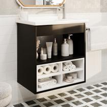 Gabinete Armario de banheiro Alice com Nichos e Cuba Preto Branco