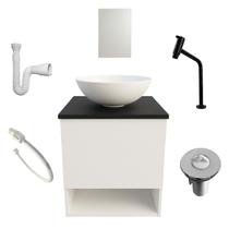 Gabinete Armario de Banheiro com Cuba Espelho Torneira Preta Valvula Sifão Engate completo