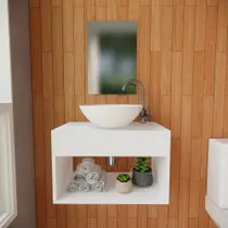 Gabinete Armário de Banheiro Lavatório 50cm com Cuba Pia Suspenso Compacto MDP Branco