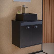 Gabinete Armário para Banheiro 50cm MDF com Cuba POMPEIA PRETO