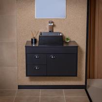 Gabinete Armário para Banheiro 60cm MDF com Cuba UDINE PRETO