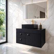Gabinete Armário para Banheiro 60cm MDF com Cuba UDINE PRETO