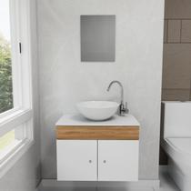 Gabinete Armário para Banheiro com Pia Cuba e Espelho 60cm Balcão Suspenso