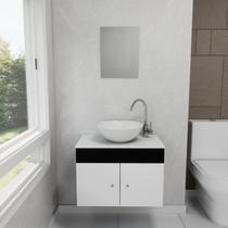 Gabinete Armário para Banheiro com Pia Cuba e Espelho 60cm Balcão Suspenso