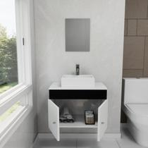 Gabinete Armário para Banheiro com Pia Cuba Quadrada Mármore 60cm Balcão Suspenso