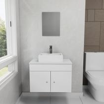 Gabinete Armário para Banheiro com Pia Cuba Quadrada Mármore e 60cm Balcão Suspenso