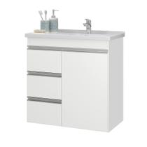 Gabinete armário para Banheiro com pia de parede completo 3 Gavetas