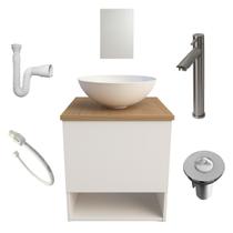 Gabinete Armario para Banheiro Lavabo Completo com Cuba Espelho Torneira Cromada Acessorios