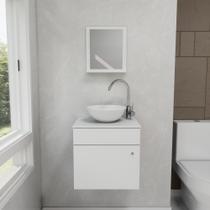 Gabinete Armário Suspenso de Banheiro Lavabo 44cm com Cuba sem Espelho MDP Branco