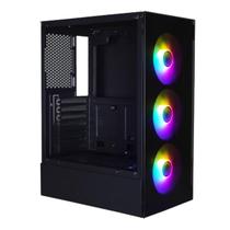 Gabinete atx bpc gamer rgb black com lateral de vidro 3 fans