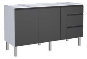 Gabinete / Balcão de Cozinha GA em Aço para pia de 1.50m Com Puxadores e Pés em Aluminío 3 Gavetas com Corrediças Telescópicas Cor Preto Gabinete / Balcão de Cozinha GA em Aço para pia de 1.50m Com Puxadores e Pés em Aluminío 3 Gavetas com Corrediças Telescópicas Cor Preto